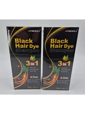 2x Meidu Black Hair Dye Shampoo 3 In 1 Natural Black 500ml NEW
